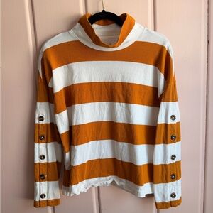 Madewell Canyon Orange and White Stripe Rugby button detail 100% cotton sz Small
